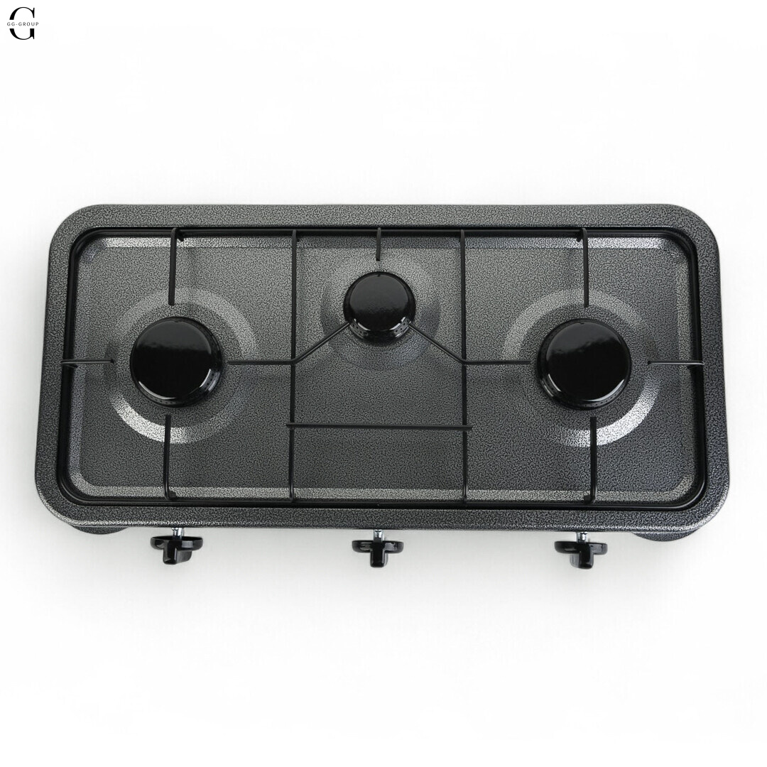 Газовая плита Domotec(Grey) — 3 конфорки, для баллонного газа, без крышки